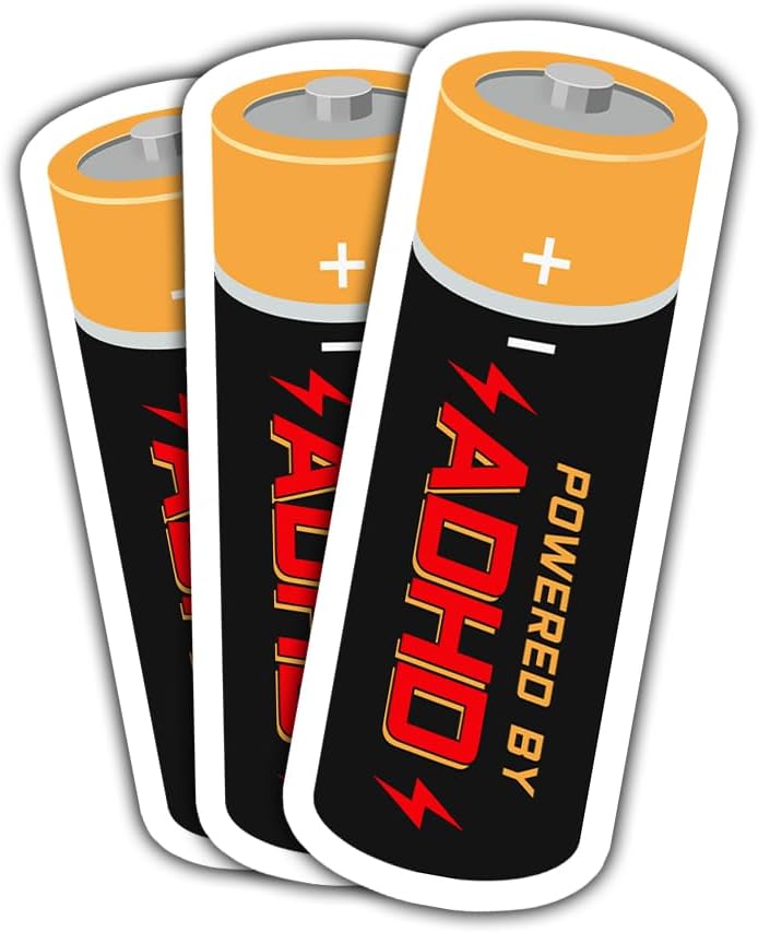 3 Pcs ADHD Battery Sticker, ADHD Stickers Funny, Stickers for Adults Dark Humor, ADHD Awareness Sticker- Vinyl Stickers for Water Bottles Laptop Car Hart Hat Helmet 3 Inches