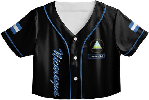 Personalized Nicaragua Baseball Croptop Shirt, Nicaraguan Flag Jersey for Women Jersey Pride