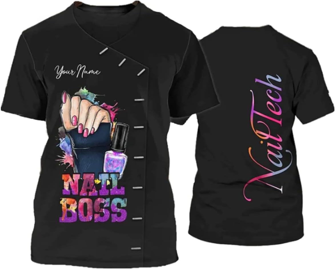 MAPrints Personalized Nails Shirts Nail Tech Uniform 3D Tshirt Nail Artist Shirt Nail Technician Shirt Gift for Manicurista