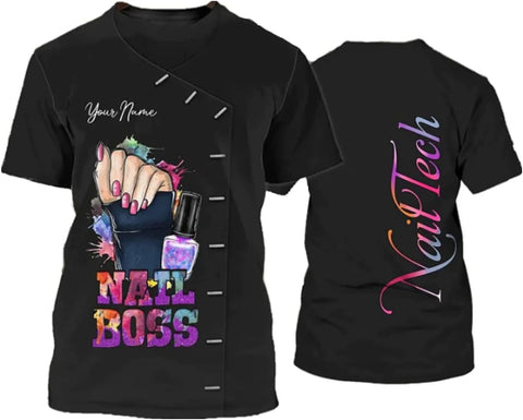 MAPrints Personalized Nails Shirts Nail Tech Uniform 3D Tshirt Nail Artist Shirt Nail Technician Shirt Gift for Manicurista