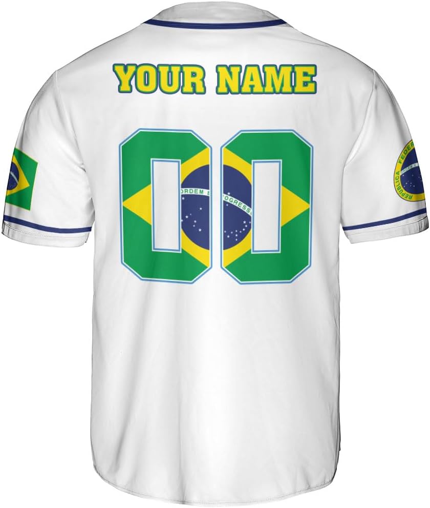 Mostprints Personalized Brazil Baseball Jersey Shirt 3D Brasil Brazilian Flag Bandera Bandeira Jersey Soccer for Men Women