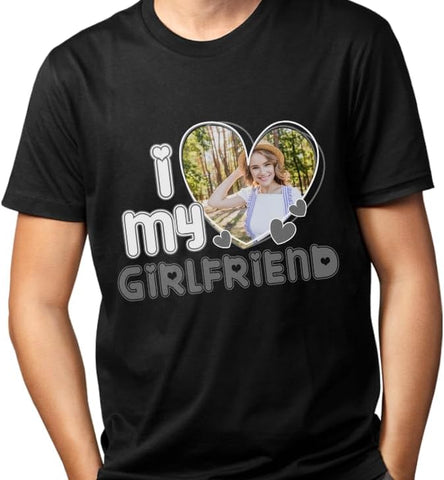 mostprints Personalized I Love My Girlfriend Boyfriend Shirt, I Love My Girlfriend Tee with Custom Photo, Couples Shirts