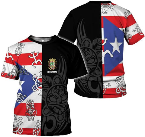 Woseprints Personalized Name Puerto Rico 3D Shirt, Puerto Rico Flag T-Shirt for Men & Women