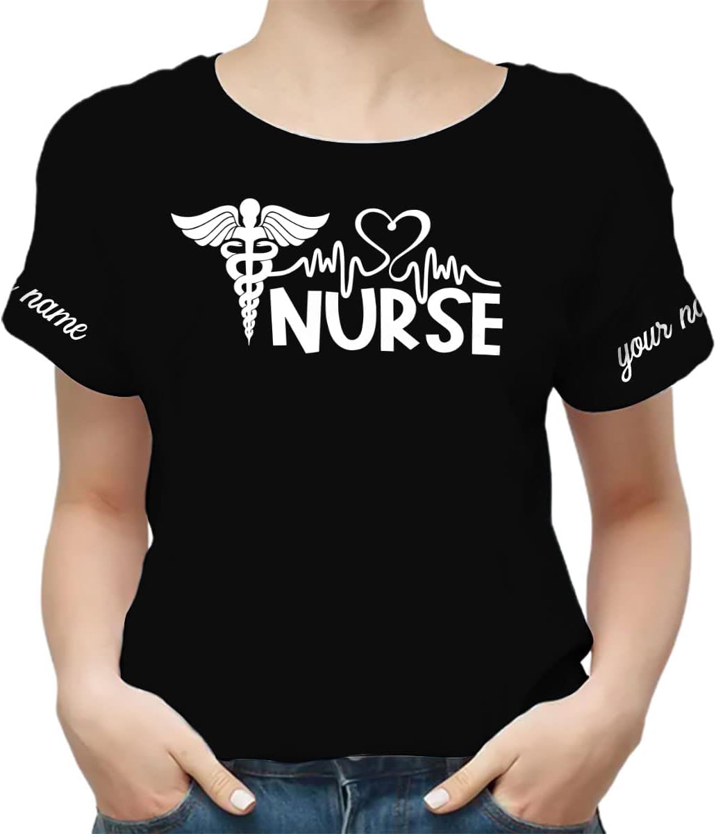 Mostprints Personalized Name Nurse Shirt, Nurse Shirts for Women, Nurse Shirts Gift, Nursing Shirts Emergency Shirts for Women