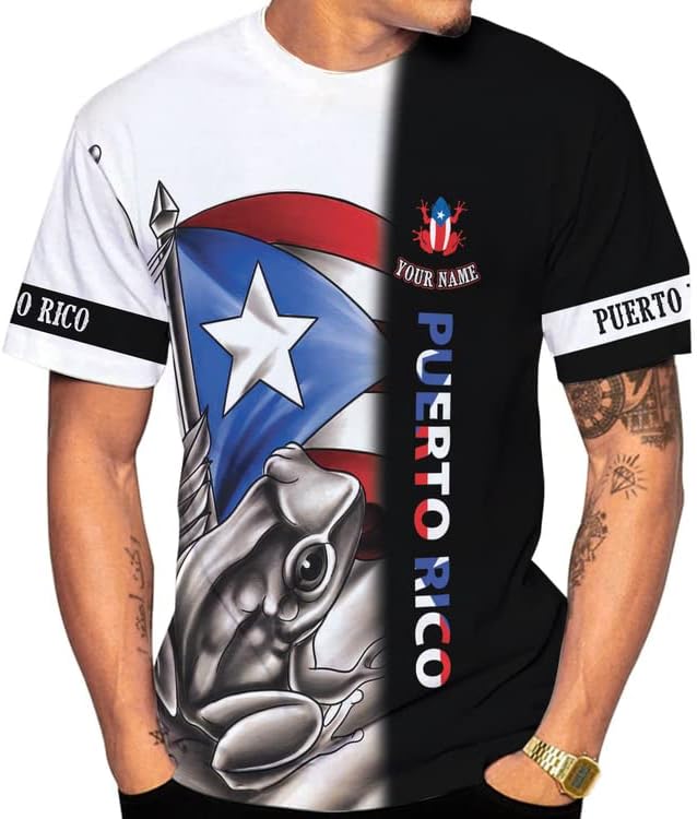 Woseprints Personalized Name Puerto Rico 3D Shirt, Puerto Rico Flag T-Shirt for Men & Women