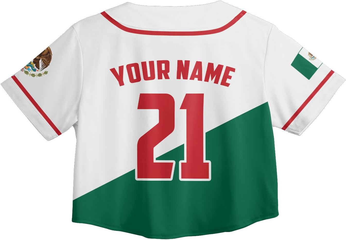 Mostprints Personalized Name Number Mexico Baseball Jersey Croptop Shirt, Mexican Shirts for Women, Mexico Shirts for Women