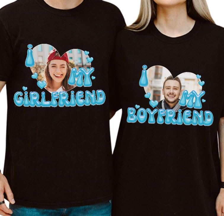 mostprints Personalized I Love My Girlfriend Boyfriend Shirt, I Love My Girlfriend Tee with Custom Photo, Couples Shirts