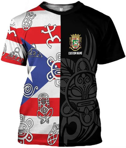 Woseprints Personalized Name Puerto Rico 3D Shirt, Puerto Rico Flag T-Shirt for Men & Women