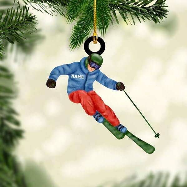 Suseaz Personalized Skiing Acrylic 2D Flat Ornament, Skier Gift for Xmas 2024, Snow Skiing Ornament, Snowboard Ornaments for Christmas Tree, Winter Sports Ornaments, Skiing Player Ornaments (SKI 3)