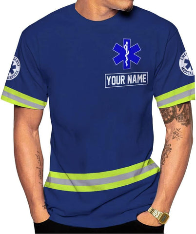 Mostefy Personalized Name EMS Shirt 3D Uniform Emergency Medical Technician, EMS Shirts for Men, EMT Shirt, Paramedic Shirt
