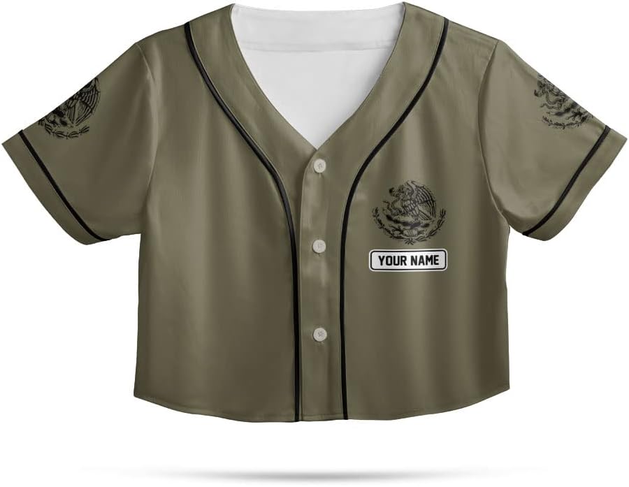 Personalized Name Mexico Crop Top Baseball Jersey Shirt, Mexican Jersey for Women, Jersey Mexico Shirt 3D Gifts (BJ77)