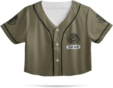 Personalized Name Mexico Crop Top Baseball Jersey Shirt, Mexican Jersey for Women, Jersey Mexico Shirt 3D Gifts (BJ77)