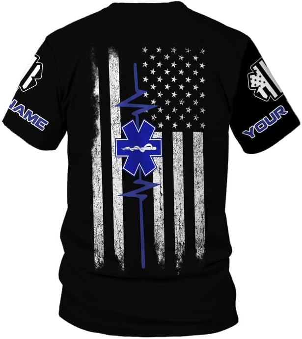Vybonz Personalized Name Uniform Emergency Medical Technician T-Shirt, Paramedic Shirt, EMS Shirt, EMT Tshirt for Men & Woman