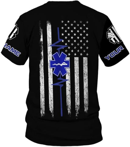 Vybonz Personalized Name Uniform Emergency Medical Technician T-Shirt, Paramedic Shirt, EMS Shirt, EMT Tshirt for Men & Woman