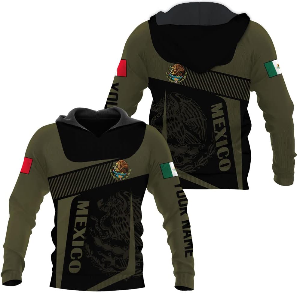 Mostprints Personalized Name Mexican Hoodie 3D, Customized Mexican Hoodies for Men, Unisex Mexico Hoodie, Mexico Hoodies for Men