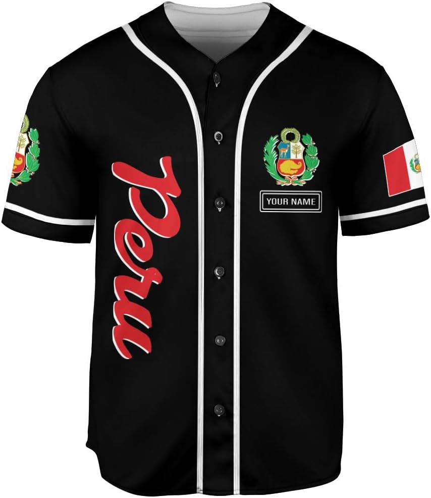 Podagree Personalized Peru Baseball Jersey, Peruvian Proud Flag Jersey Shirt Peru Coat of Arms Peruvian Gift for Men Women