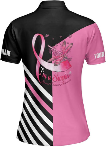 Podagree Personalized Breast Cancer 3D Polo Shirt, Pink Ribbon Awareness Polo, Survivor Pride Shirt Breast Cancer Tshirt