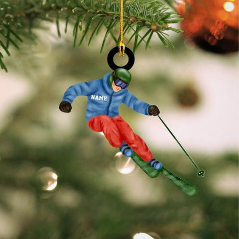 Suseaz Personalized Skiing Acrylic 2D Flat Ornament, Skier Gift for Xmas 2024, Snow Skiing Ornament, Snowboard Ornaments for Christmas Tree, Winter Sports Ornaments, Skiing Player Ornaments (SKI 3)
