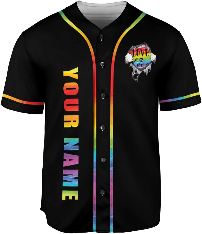 AOVL Personalized LGBT Pride Baseball Jersey Pride Hand LGBT Flag Jersey Rainbow Les Gay Shirts LGBT Pride Month Jerseys