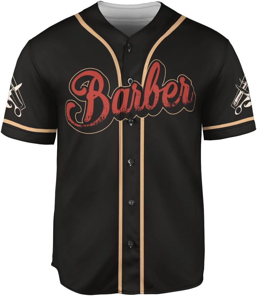 Custom Barber Shop Baseball Jersey Personalized Name Barber Shirt 3D for Men Women Hairdresser Shop Gift Scissors Pole Shirts