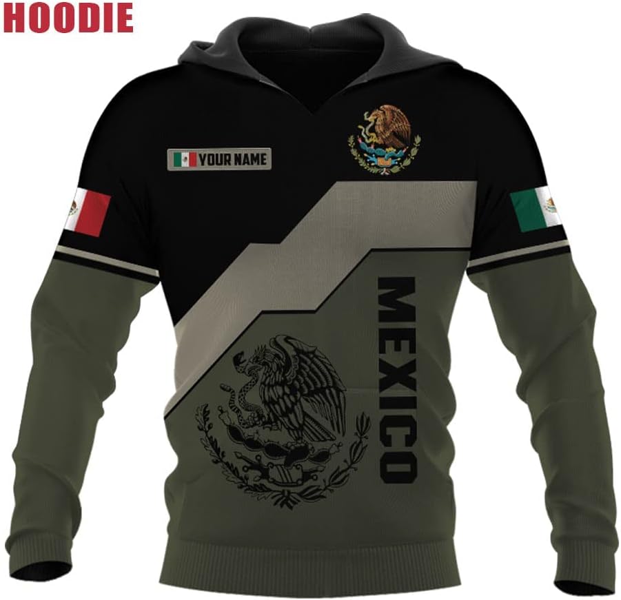 Mostprints Personalized Name Mexican Hoodie 3D, Mexican Hoodies for Men, Unisex Mexico Hoodie, Mexico Hoodies for Men
