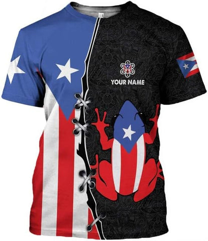 Woseprints Personalized Name Puerto Rico 3D Shirt, Puerto Rico Flag T-Shirt for Men & Women