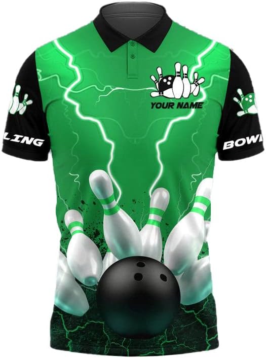 Custom 3D Bowling Polo Shirts for Men and Women Personalized Team Name Gift Unisex Customized Bowling Short Sleeve Polo Shirt