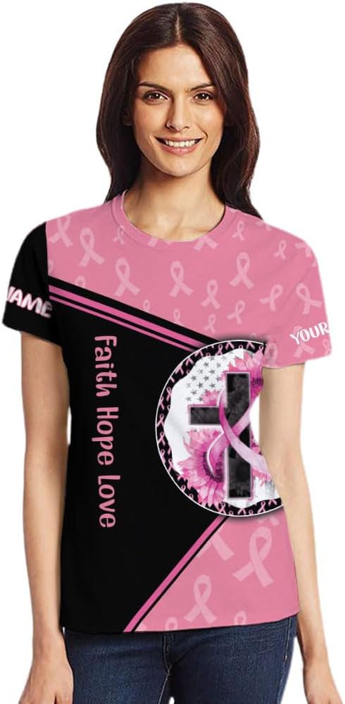 Mostprints Personalized Name Breast Cancer Shirts for Women 3D, Breast Cancer Shirt, Breast Cancer Gifts for Women S-5XL