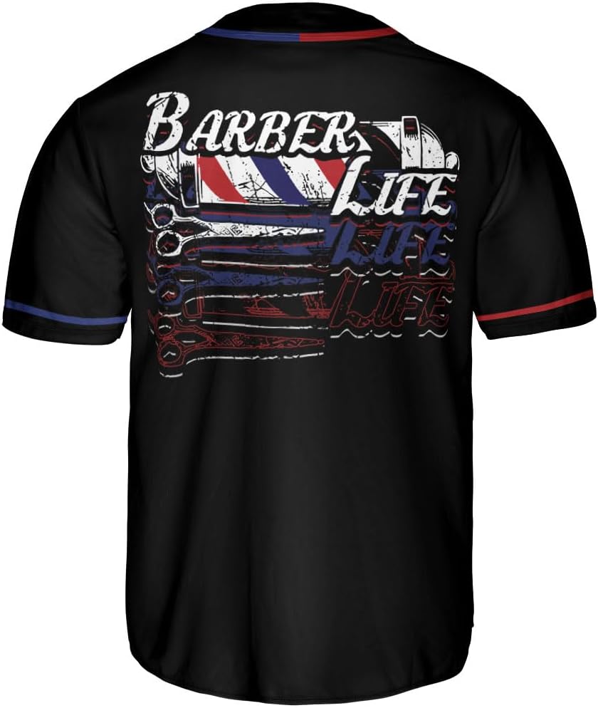 Custom Barber Shop Baseball Jersey Personalized Name Barber Shirt 3D for Men Women Hairdresser Shop Gift Scissors Pole Shirts