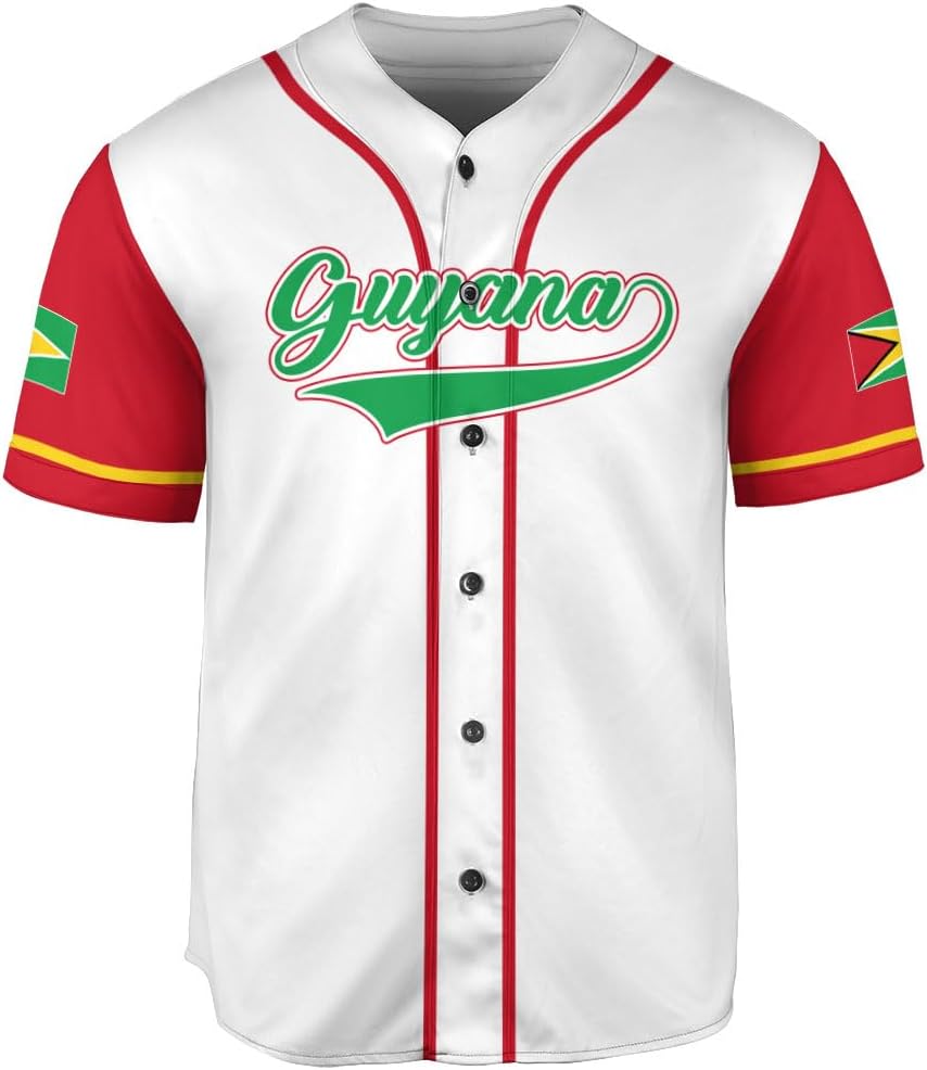 Leeprints Personalized Guyana Baseball Jersey Shirt, GuyaneseFlag Jersey, Guyana Guyanese Pride Jersey for Men and Women