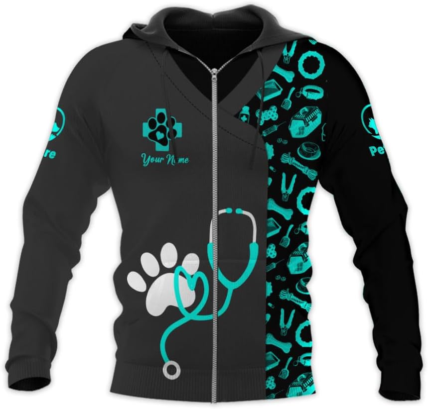 Suseaz Personalized Vet Tech Shirts for Veterinarian, Veterinary Medicine Technician Men Women Shirt, Paw Dog Cat Animal Love