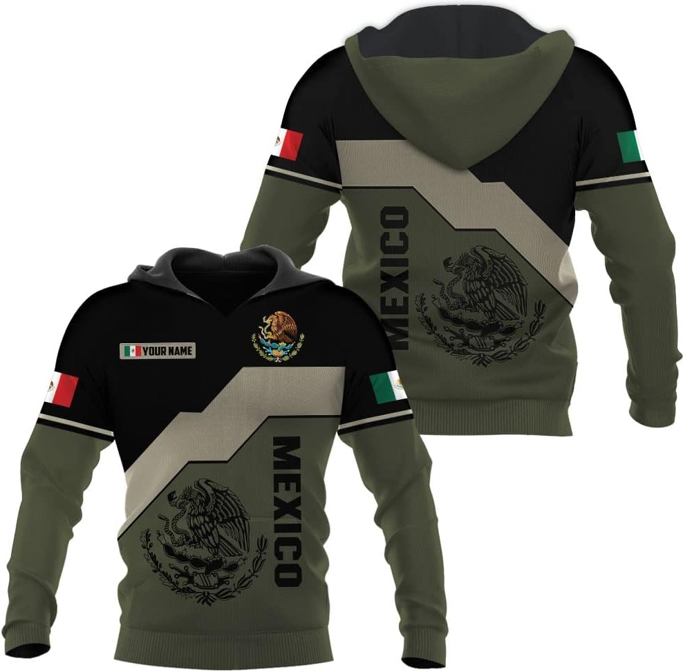 Mostprints Personalized Name Mexican Hoodie 3D, Mexican Hoodies for Men, Unisex Mexico Hoodie, Mexico Hoodies for Men