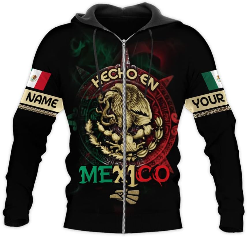 Mostprints Personalized Name Mexican Hoodie 3D, Customized Mexican Hoodies for Men, Unisex Mexico Hoodie, Mexico Hoodies for Men