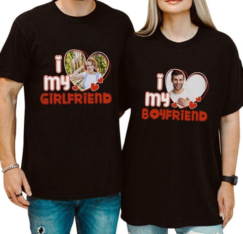 mostprints Personalized I Love My Girlfriend Boyfriend Shirt, I Love My Girlfriend Tee with Custom Photo, Couples Shirts