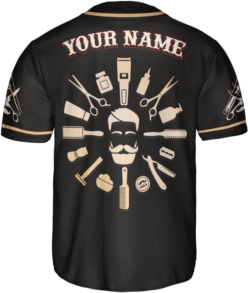 Custom Barber Shop Baseball Jersey Personalized Name Barber Shirt 3D for Men Women Hairdresser Shop Gift Scissors Pole Shirts