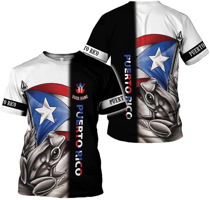 Woseprints Personalized Name Puerto Rico 3D Shirt, Puerto Rico Flag T-Shirt for Men & Women