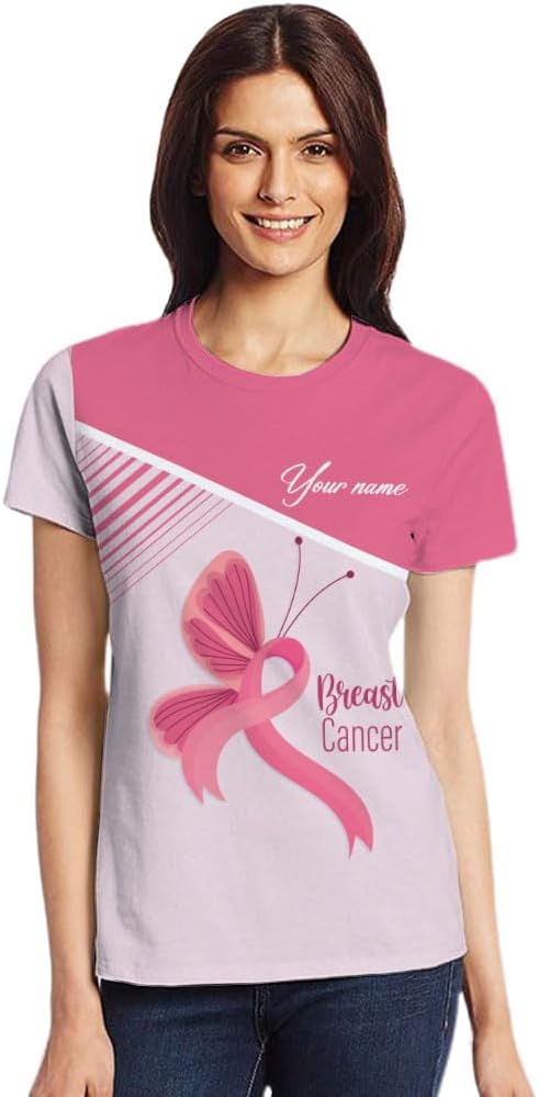 Mostprints Personalized Name Breast Cancer Shirts for Women 3D, Breast Cancer Shirt, Breast Cancer Gifts for Women S-5XL