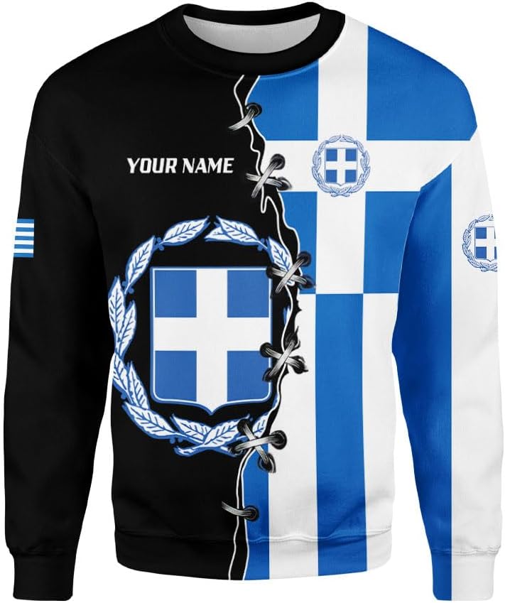 Suseaz Personalized Greece Hoodie Greek Coat of Arms Flag Grecian 3D Sweatshirt Greece Zip Hoodie Grecian Pride Gift Shirt