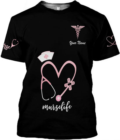 Woseprints Personalized Name 3D Nurse Shirts, Emergency Nurse T-Shirt Gifts