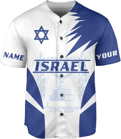 MAPrints Personalized Name Israel Baseball Jersey Shirt, Israel Flag Pride Jersey, Israel Short Sleeve Shirts Summer S-5XL