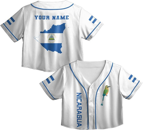 Personalized Nicaragua Baseball Croptop Shirt, Nicaraguan Flag Jersey for Women Jersey Pride