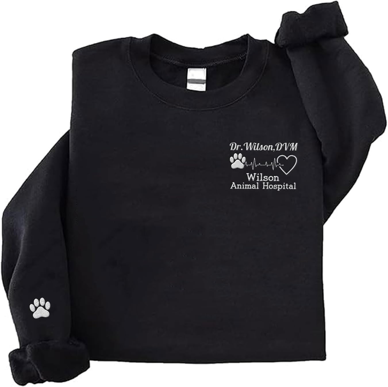 Intenprints Personalized Vet Embroidered Sweatshirt, Veterinarian Shirt with Name, Vet Tech Gift, Stethoscope and Dog Cat Paw