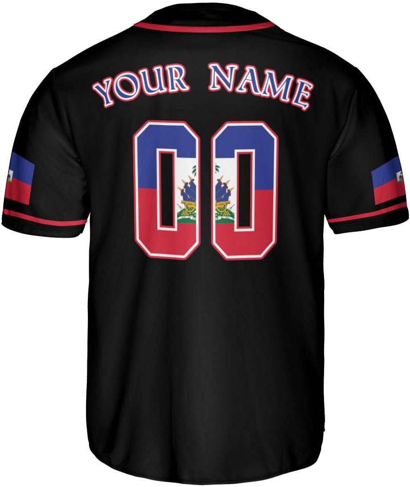 Ligthuy Personalized Name Haiti Baseball Jersey, Customized Haitian Baseball Jerseys for Men Women Haitian Flag Shirt 3D