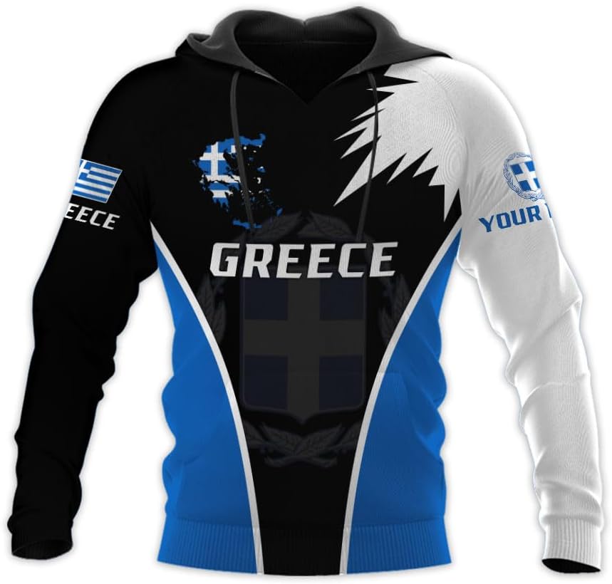 Suseaz Personalized Greece Hoodie Greek Coat of Arms Flag Grecian 3D Sweatshirt Greece Zip Hoodie Grecian Pride Gift Shirt