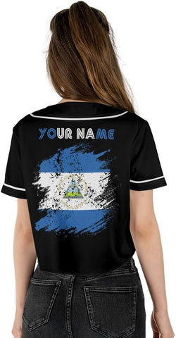 Personalized Nicaragua Baseball Jersey Croptop Shirt, Nicaraguan Flag Jersey, Nicaragua Croptop Jersey for Women Pride