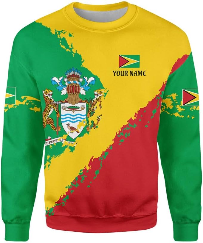 Leprints Personalized Guyana Hoodie 3D Guyanese Coat of Arms Flag Guyana 3D Sweatshirt Guyana Guyanese Pride Gift Zip Hoodie