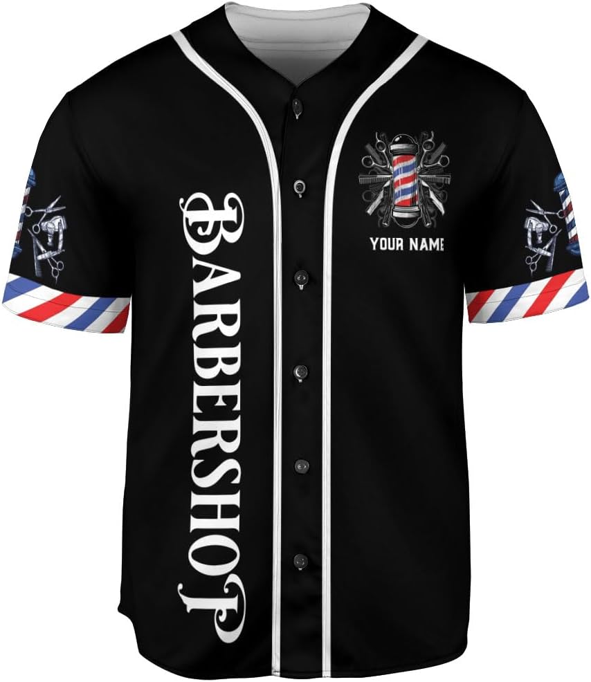 Custom Barber Shop Baseball Jersey Personalized Name Barber Shirt 3D for Men Women Hairdresser Shop Gift Scissors Pole Shirts