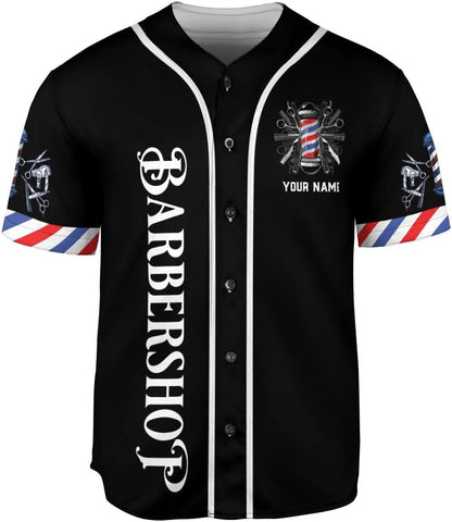 Custom Barber Shop Baseball Jersey Personalized Name Barber Shirt 3D for Men Women Hairdresser Shop Gift Scissors Pole Shirts
