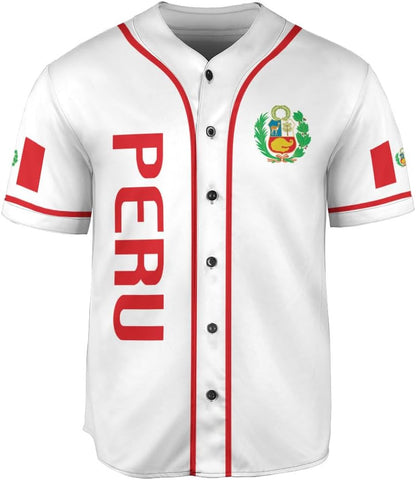 Podagree Personalized Peru Baseball Jersey, Peruvian Proud Flag Jersey Shirt Peru Coat of Arms Peruvian Gift for Men Women