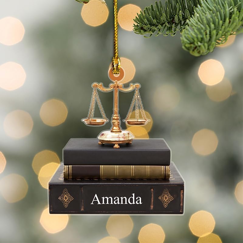 Lawyer Ornament, Personalized Law School Student Ornament Gift for Graduation Christmas, Lawyer Judge Scales of Justice Xmas Ornament, Custom Text Year & Name Lawyer Future Lawyer Ornaments (Style 11)